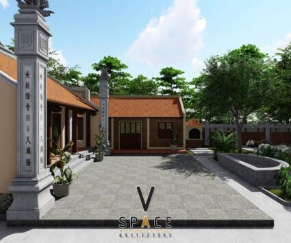 Nhà thờ họ 3 gian 2 mái kết hợp nhà ở và sân vườn ấn tượng tại Hà Nội