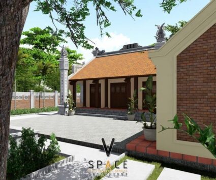 Nhà thờ họ 3 gian 2 mái kết hợp nhà ở và sân vườn ấn tượng tại Hà Nội