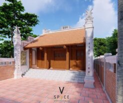 Phối cảnh nhà thờ họ 3 gian 2 mái 58m2 kiểu truyền thống tại Hưng Yên