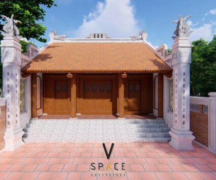 Phối cảnh nhà thờ họ 3 gian 2 mái 58m2 kiểu truyền thống tại Hưng Yên