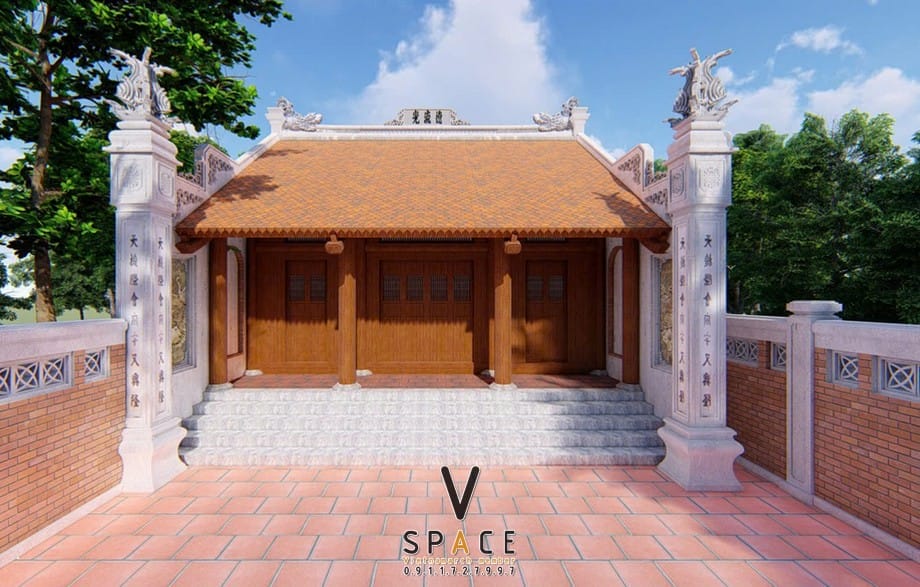 Phối cảnh nhà thờ họ 3 gian 2 mái 58m2 kiểu truyền thống tại Hưng Yên Phối cảnh nhà thờ họ 3 gian 2 mái 58m2 kiểu truyền thống tại Hưng Yên