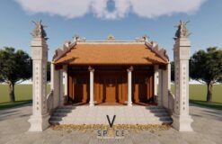 Thiết kế nhà thờ họ 3 gian 2 mái truyền thống có bậc ngũ cấp tại Nghệ An