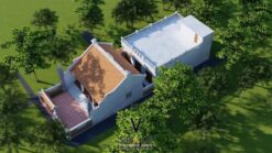 Bản vẽ nhà thờ họ 3 gian 2 mái 65m2 kết hợp nhà ngang mái bằng tại Lai Châu