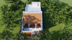 Bản vẽ nhà thờ họ 3 gian 2 mái 65m2 kết hợp nhà ngang mái bằng tại Lai Châu