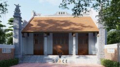 Bản vẽ nhà thờ họ 3 gian 2 mái 65m2 kết hợp nhà ngang mái bằng tại Lai Châu