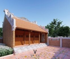 Mẫu thiết kế nhà thờ họ 3 gian 2 mái 65m2 có sân đỗ ô tô tại Thái Nguyên