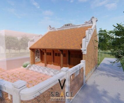 Mẫu thiết kế nhà thờ họ 3 gian 2 mái 65m2 có sân đỗ ô tô tại Thái Nguyên