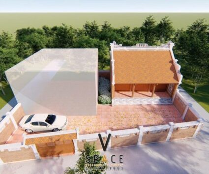Mẫu thiết kế nhà thờ họ 3 gian 2 mái 65m2 có sân đỗ ô tô tại Thái Nguyên