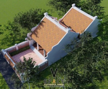 Phối cảnh mẫu thiết kế nhà thờ họ chữ Nhị 3 gian 2 mái 52m2 tại Cao Bằng