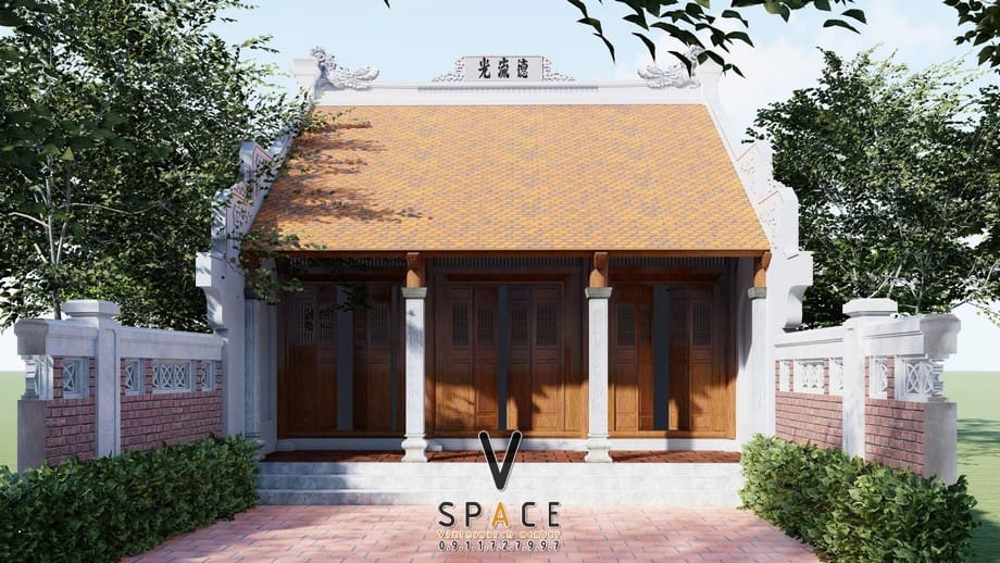 Phối cảnh mẫu thiết kế nhà thờ họ chữ Nhị 3 gian 2 mái 52m2 tại Cao Bằng Phối cảnh mẫu thiết kế nhà thờ họ chữ Nhị 3 gian 2 mái 52m2 tại Cao Bằng