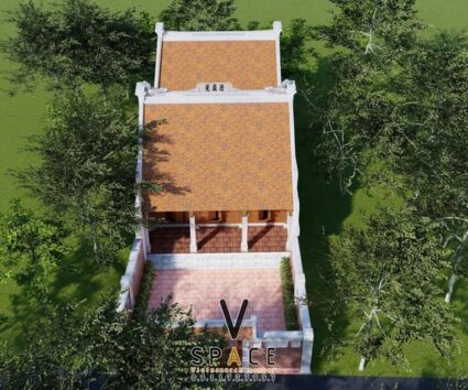 Phối cảnh mẫu thiết kế nhà thờ họ chữ Nhị 3 gian 2 mái 52m2 tại Cao Bằng