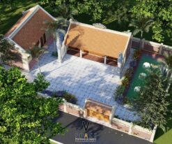 Phương án thiết kế nhà thờ họ 3 gian 2 mái kết hợp nhà ngang và non bộ tại Tuyên Quang