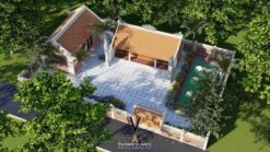 Phương án thiết kế nhà thờ họ 3 gian 2 mái kết hợp nhà ngang và non bộ tại Tuyên Quang