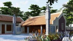 Phương án thiết kế nhà thờ họ 3 gian 2 mái kết hợp nhà ngang và non bộ tại Tuyên Quang