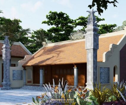Phương án thiết kế nhà thờ họ 3 gian 2 mái kết hợp nhà ngang và non bộ tại Tuyên Quang