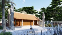 Phương án thiết kế nhà thờ họ 3 gian 2 mái kết hợp nhà ngang và non bộ tại Tuyên Quang