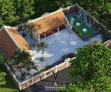 Phương án thiết kế nhà thờ họ 3 gian 2 mái kết hợp nhà ngang và non bộ tại Tuyên Quang