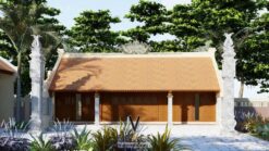 Phương án thiết kế nhà thờ họ 3 gian 2 mái kết hợp nhà ngang và non bộ tại Tuyên Quang