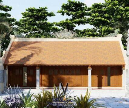 Phương án thiết kế nhà thờ họ 3 gian 2 mái kết hợp nhà ngang và non bộ tại Tuyên Quang