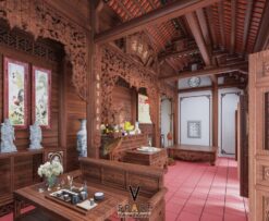 Thiết kế kiến trúc và nội thất nhà thờ họ 3 gian 2 mái tại Hà Tĩnh