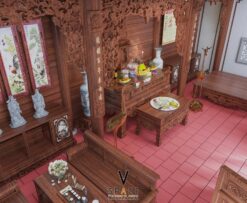 Thiết kế kiến trúc và nội thất nhà thờ họ 3 gian 2 mái tại Hà Tĩnh