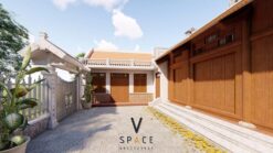 Mẫu nhà thờ họ 3 gian 2 mái kết hợp nhà ở 155m2 tại Phú Thọ