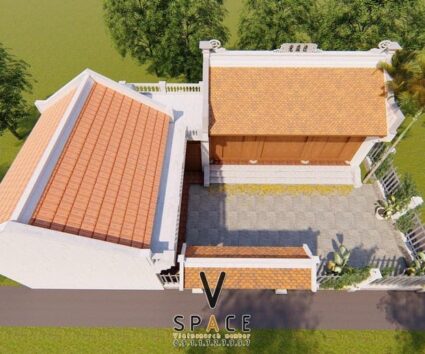 Mẫu nhà thờ họ 3 gian 2 mái kết hợp nhà ở 155m2 tại Phú Thọ