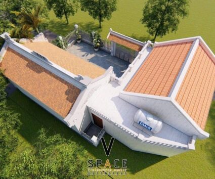 Mẫu nhà thờ họ 3 gian 2 mái kết hợp nhà ở 155m2 tại Phú Thọ