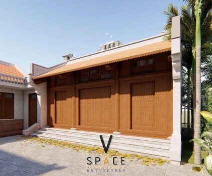 Mẫu nhà thờ họ 3 gian 2 mái kết hợp nhà ở 155m2 tại Phú Thọ