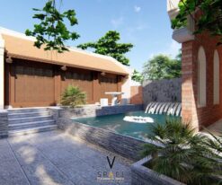 Nhà thờ họ 3 gian 2 mái kết hợp nhà ngang cùng hồ nước ấn tượng tại Hà Nội