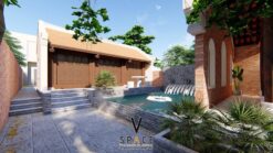 Nhà thờ họ 3 gian 2 mái kết hợp nhà ngang cùng hồ nước ấn tượng tại Hà Nội