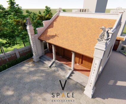 Thiết kế nhà thờ họ 3 gian 2 mái với bậc tam cấp có chiếu rồng tại Bắc Ninh