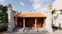 Thiết kế nhà thờ họ 3 gian 2 mái với bậc tam cấp có chiếu rồng tại Bắc Ninh