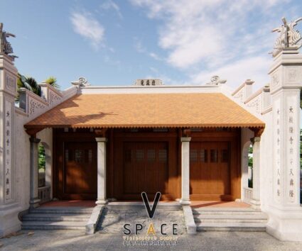 Thiết kế nhà thờ họ 3 gian 2 mái với bậc tam cấp có chiếu rồng tại Bắc Ninh