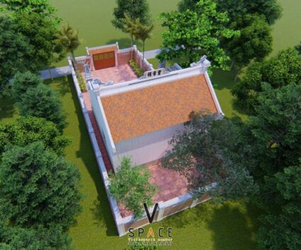 Bản vẽ thiết kế nhà thờ họ 3 gian 2 mái 60m2 phong cách truyền thống tại Thanh Hóa