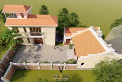 Nhà thờ họ 3 gian 2 mái kết hợp nhà ngang và nhà ở 2 tầng hiện đại tại Bắc Ninh