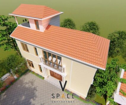 Nhà thờ họ 3 gian 2 mái kết hợp nhà ngang và nhà ở 2 tầng hiện đại tại Bắc Ninh