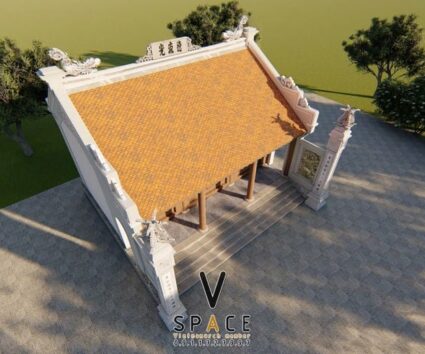 Phương án thiết kế nhà thờ họ 3 gian 2 mái 92 m2 liền nhà ở tại Quảng Ninh