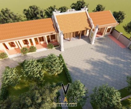 Phương án thiết kế nhà thờ họ 3 gian 2 mái 92 m2 liền nhà ở tại Quảng Ninh
