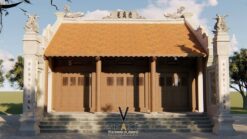 Phương án thiết kế nhà thờ họ 3 gian 2 mái 92 m2 liền nhà ở tại Quảng Ninh