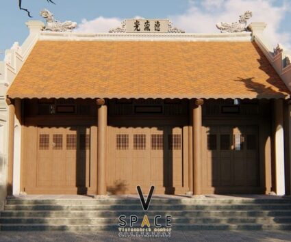 Phương án thiết kế nhà thờ họ 3 gian 2 mái 92 m2 liền nhà ở tại Quảng Ninh
