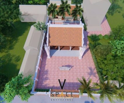 Thiết kế nhà thờ họ 3 gian 2 mái có bình phong kết hợp nhà ngang tại Ninh Bình