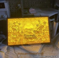 Tranh trúc chỉ đèn hoa sen mặt trời ấm áp