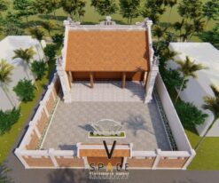 Nhà thờ họ 3 gian 2 mái có hậu cung và bình phong kết hợp nhà ngang tại Lào Cai