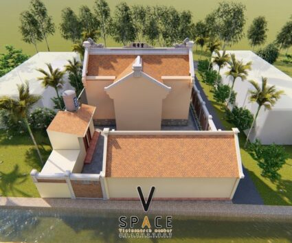 Nhà thờ họ 3 gian 2 mái có hậu cung và bình phong kết hợp nhà ngang tại Lào Cai