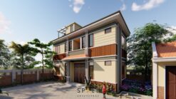 Phối cảnh nhà thờ họ 3 gian 2 mái cùng nhà ở 2 tầng hiện đại tại Thái Nguyên