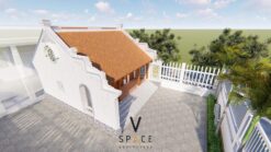 Phối cảnh thiết kế nhà thờ họ 3 gian 2 mái có bình phong và hàng rào tại Bắc Ninh
