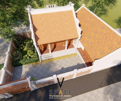 Phương án thiết kế nhà thờ họ 3 gian 2 mái kết hợp nhà ngang mái ngói tại Lạng Sơn