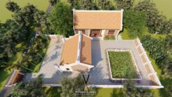 Thiết kế nhà thờ họ 3 gian 2 mái kết hợp nhà ở 3 gian và hồ sen tại Phú Thọ