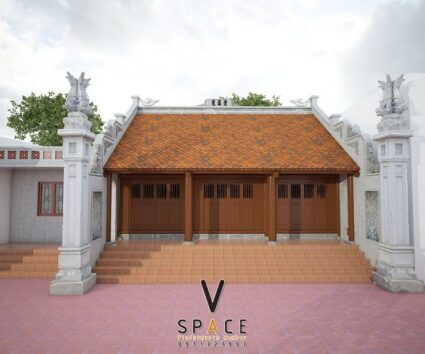 Mẫu nhà thờ họ 3 gian 2 mái 66m2 liền nhà ở nhỏ và hòn non bộ tại Hải Phòng